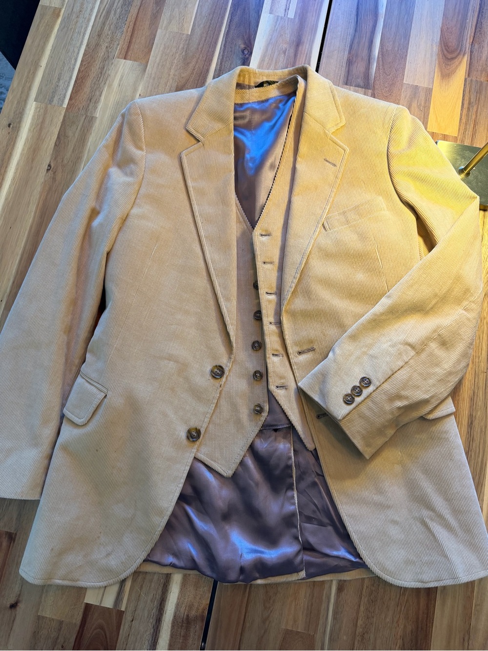 Vintage College Row Corduroy Blazer & Vest 2PC Suit Mustard Tan 60s 70s
